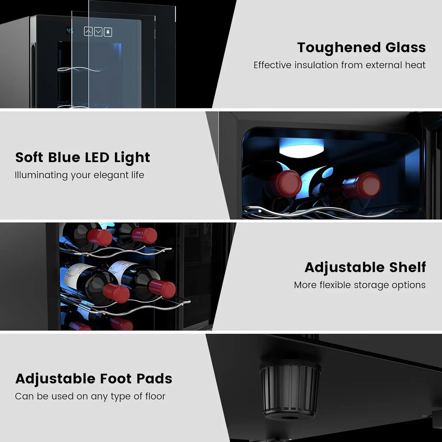 6 Bottle Wine Cooler Freestanding Small Wine Fridge Digital Temperature Control Thermoelectric Countertop Cooler 16L