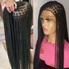 Full Lace Synthetic Afro Cornrow Braided Wigs Knotless Box Braids Wig For Black Women 36 Inches Goddess Handmade Braiding Wig 4