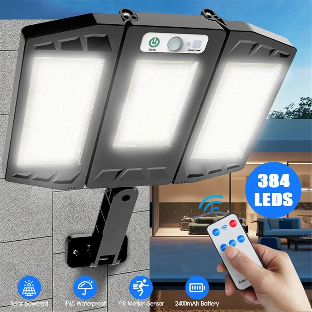 

990000lm Led Solar Street Light 3 Modes Super Bright Remote Control Dusk To Dawn Outdoor 384LED Waterproof Lighting Wall Lamp