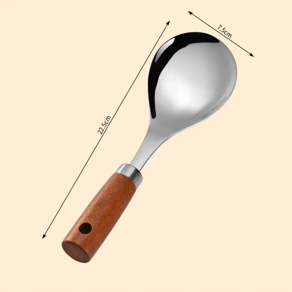 Stainless Steel Rice Spoon Thickened Heat-resistant Anti-Stick Rice Spoon Easy To Clean Wood Handle Shovel Kitchen Gadgets