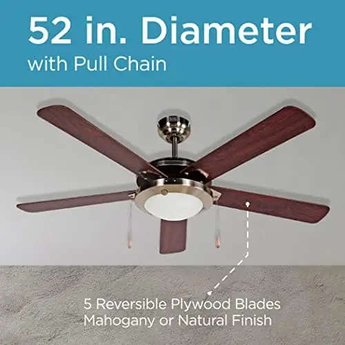 

Fan for Rooms up to 270 Sq. Ft, Brush Nickel 52" Cooling Fan with 3 Silver Finish Plywood Blades, Room Fan with Remote Contr