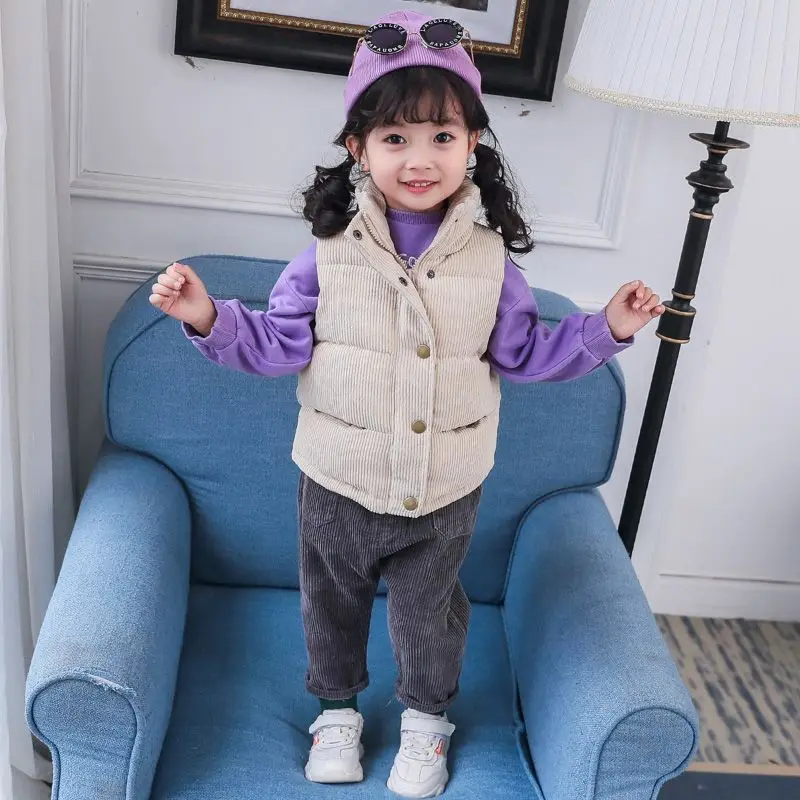 Children Winter Corduroy Vest Autumn Winter Boys Girls Thicken Warm Waistcoat Baby Outerwear Casual Cotton Jackets Kids Clothing