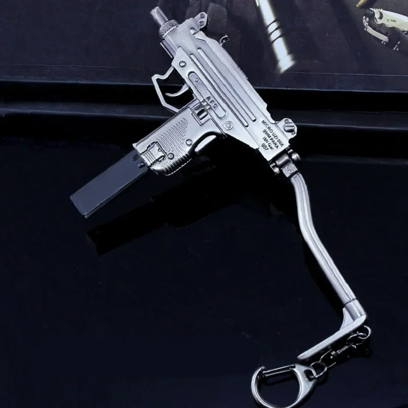 하이 퀄리티 1:3 금속 UZI 기관단총, 미니어처 모델 권총 키체인, 공예 펜던트, 생일 선물, 15cm, 2024 신제품