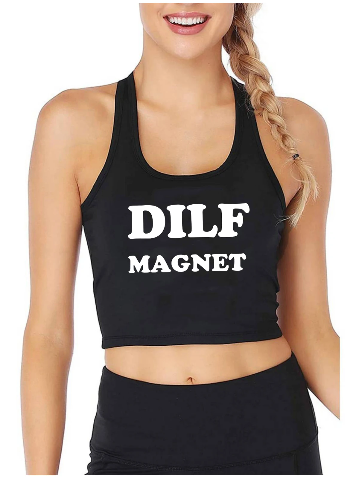 

DILF Magnet Graphic Sexy Slim Fit Crop Top Hot Dad Hunter Humorous Flirtation Style Tank Tops Swinger Naughty Camisole