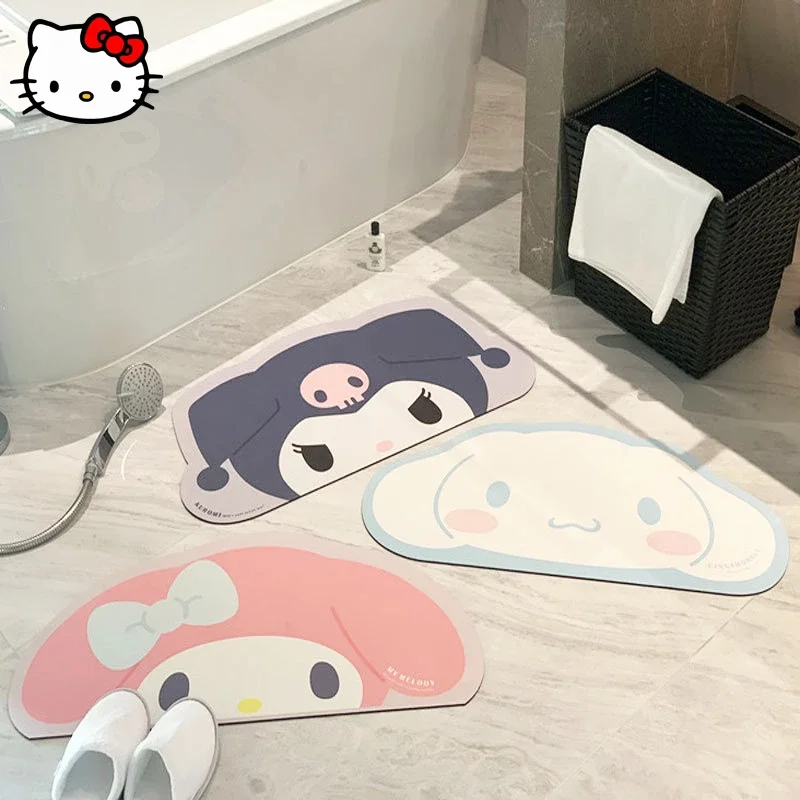 

New Sanrio HelloKitty MyMelody Cinnamoroll Floor Mat Kawaii Anime Diatom Mud Bathroom Absorbent Non Slip Mat Bedroom Soft Carpet