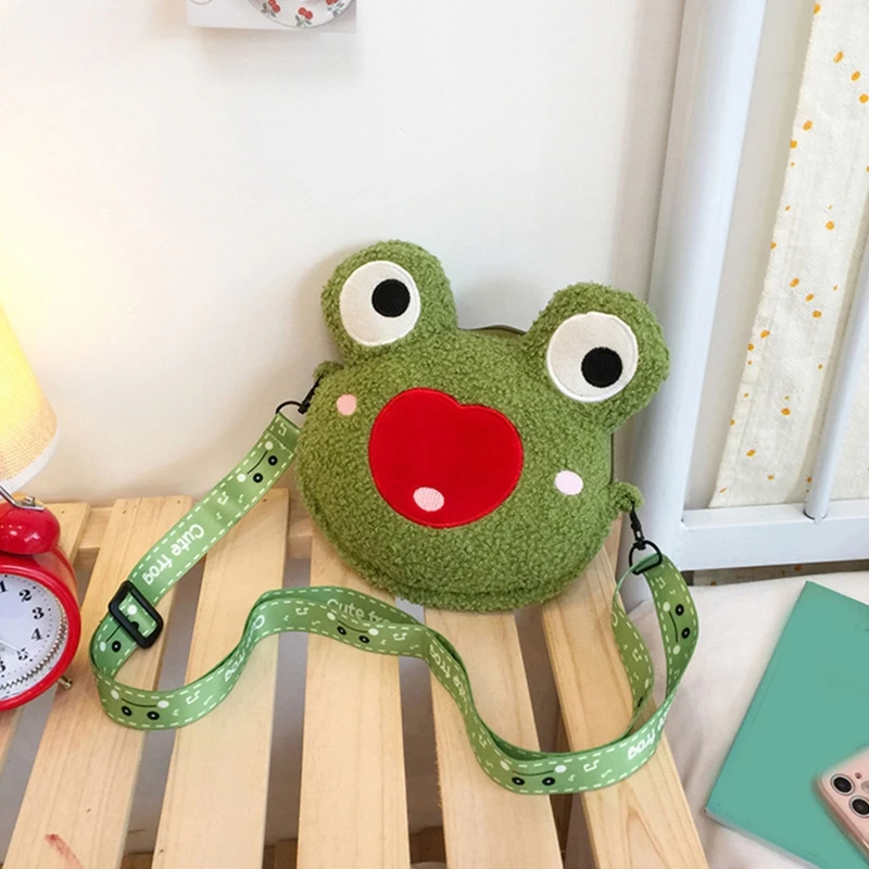 New Funny Frog Shoulder Bag Lady Cute Cartoon Doll Plush Mobile Phone Bag  Women Coin Purse