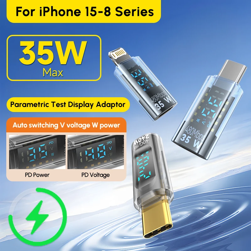 35W For Lightning Female To USB C Charger Adapter for IPhone 15 14 13 12 Pro Max Type C 8Pin Charging Power tester Connector 1 35W For Lightning Female To USB C Charger Adapter for IPhone 15 14 13 12 Pro Max Type C 8Pin Charging Power tester Connector 1