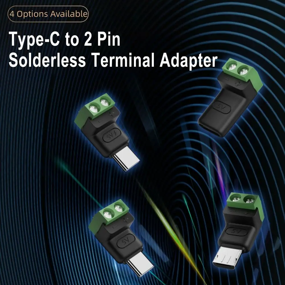 Green USB C to 2Pin Terminal Adapter for DIY Projects