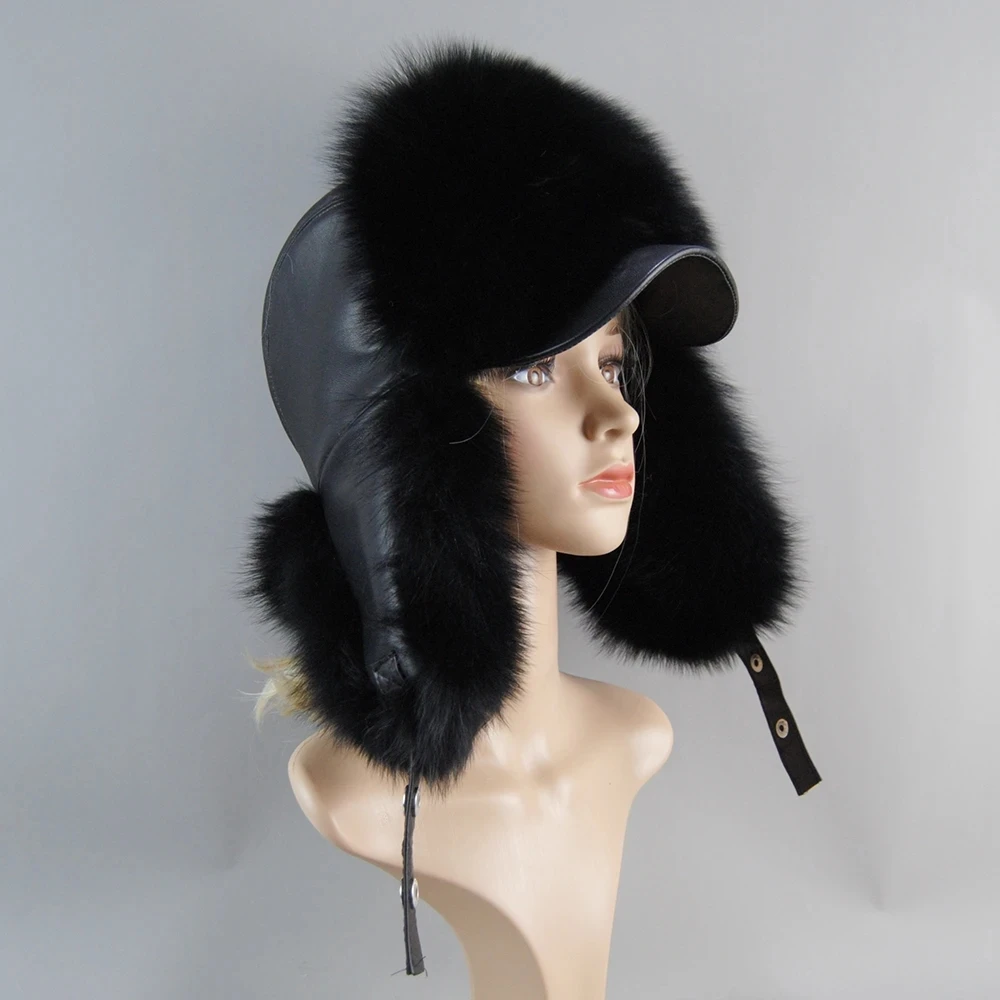 Real Fox Fur Hat Women's Russian Ushanka Aviator Trapper Snow Skiing Hat Caps Earflap Winter Raccoon Fur Bomber fur hats
