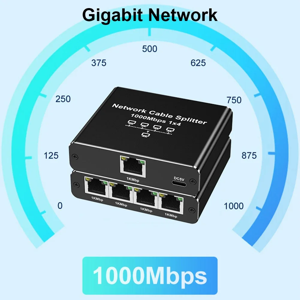 MZX 1 in 4 out 1000Mbps Gigabit Network Hub RJ45 Ethernet Splitter Connector 1000M Networking Adapter PC Computer Cat6/7/8 Cable - Imagen 3