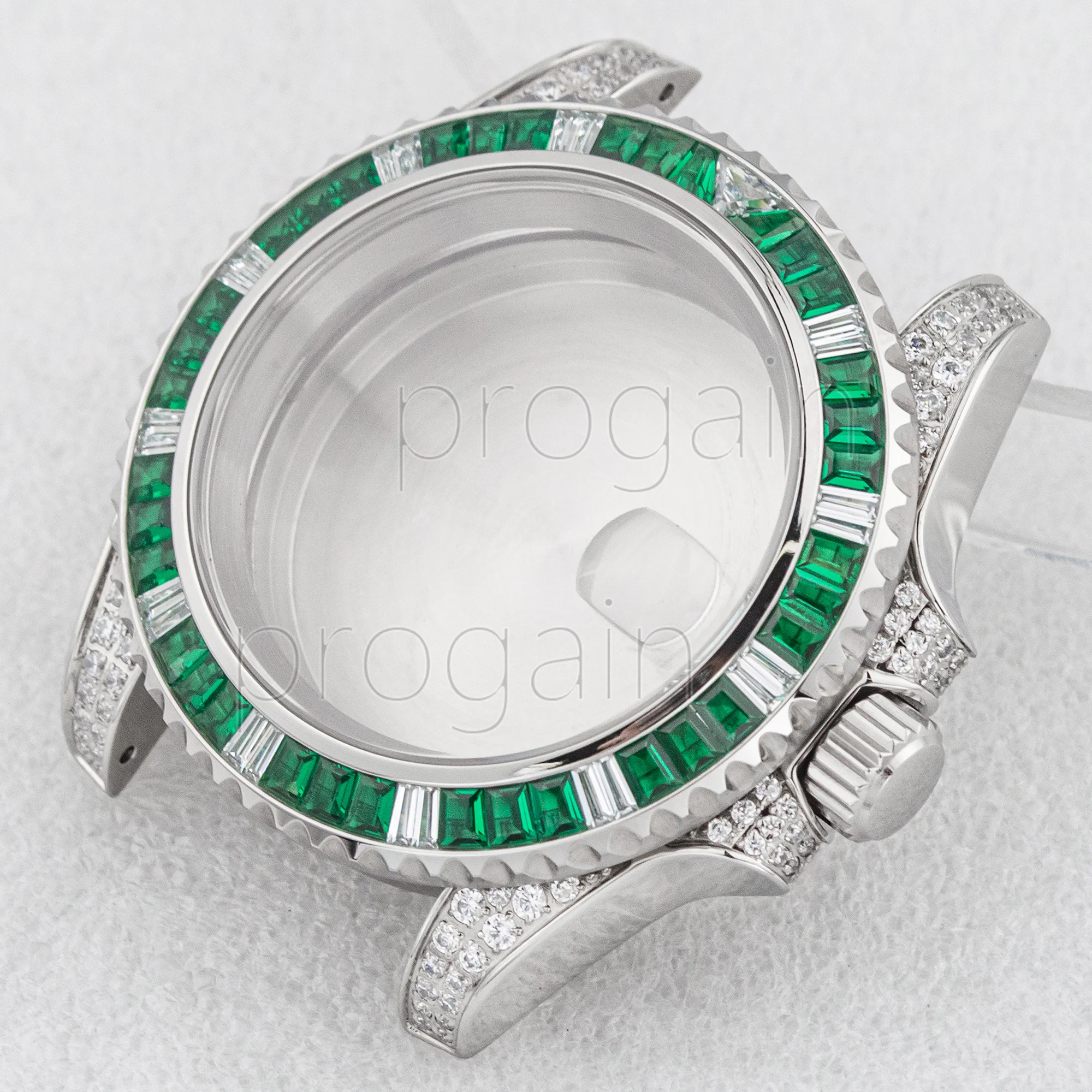 Luxury 40MM Full Diamond Stainless Steel Watch Case with Sapphire Crystal Glass