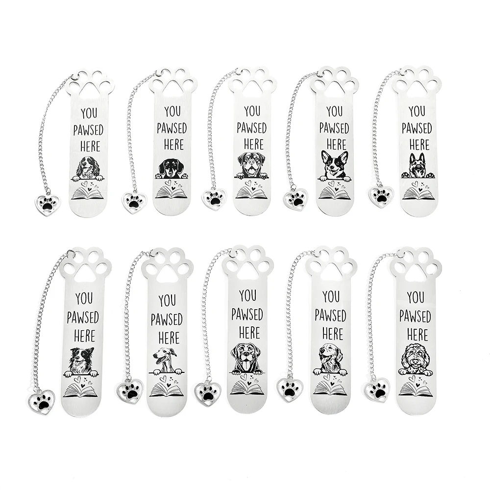 Cute dog stainless steel bookmark cartoon with pendant bookmark suitable for dog lovers reading collection small gift metal bookmark bookmark page holder animal bookmark bookmarks stationery supplies bookmark holder