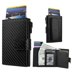 Men's Aluminum Slim RFID Blocking Card Holder Wallet with Pop - Up ID Window, Cash and Coin Compartments | Holds 12 Cards (Carbon fiber)