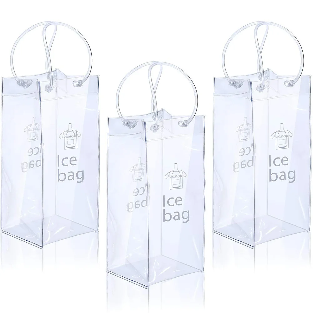 3PCS Collapsible Clear PVC Pouch Wine Cooler Bag PVC Wine Pouch Bags for Champagne Cold Beer White Chilled Beverages
