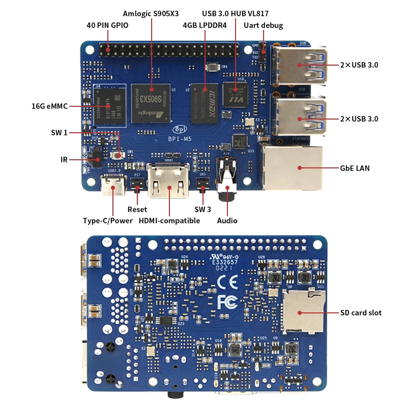 Banana pi Bpi m5 Placa Única Amlogic S905x3 Chip Design 4gb Ram 16gb Emmc com Portas Usb 3.0 Case Ventilador Dissipador de Calor - Imagem 6