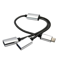 USB Splitter Cable with 3 - Port USB 2.0 Female Extension and Power Adapter Hub (1 Type C To 2 USB)