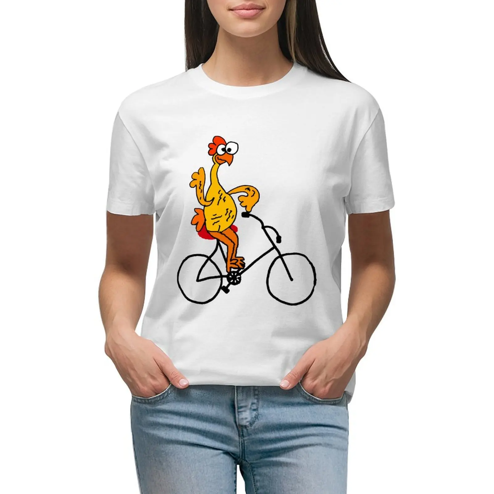 

Funny Rubber Chicken Riding Bicycle T-shirt Aesthetic clothing vintage clothes t shirts for Women loose fit