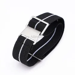 Premium Nylon Elastic Parachute Strap for Men's Outdoor Sports Watch (Black White)