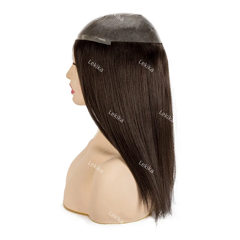 Parrucchino per Donne Sistema di Sostituzione Capelli in PU Capelli Umani 16 Pollici Capelli Lunghi Protesi Capillare Naturale per Donne - immagine 6