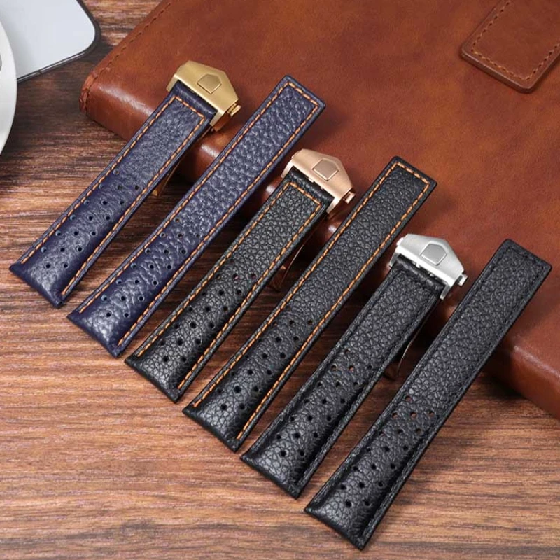 Per Tag Heuer Men F1 Monaco Gulf Oil Joint Nome Accessori In Pelle Bovina Traspirante 22Mm Cinturino Per Orologio Confortevole In Vera Pelle