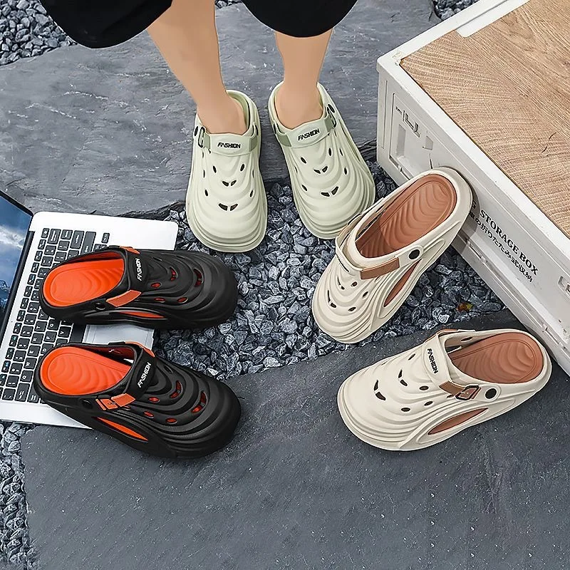 Comwarm Men's EVA Platform Slides, Soft Comfortable Summer Beach Sandals With Holes_voghion.com