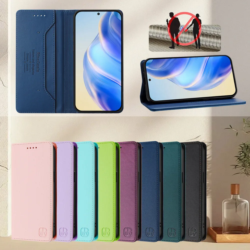 Magnetic Leather Wallet Flip Case with 360° Protection