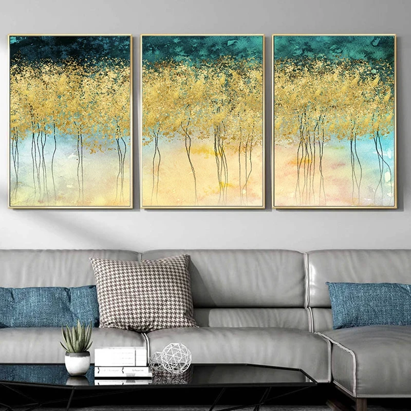 Golden Tree Green Plant Painting Poster In Stile Nordico E Stampa Wall Art Canvas Picture For Living Room Navata Abstract Home Decor