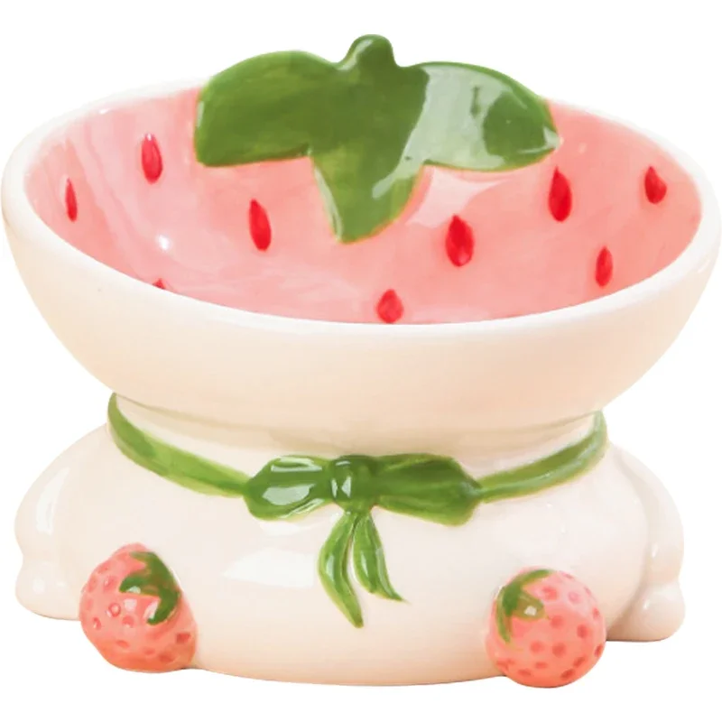 Cat bowl ceramic food basin pet high foot neck protection oblique mouth food water bowl