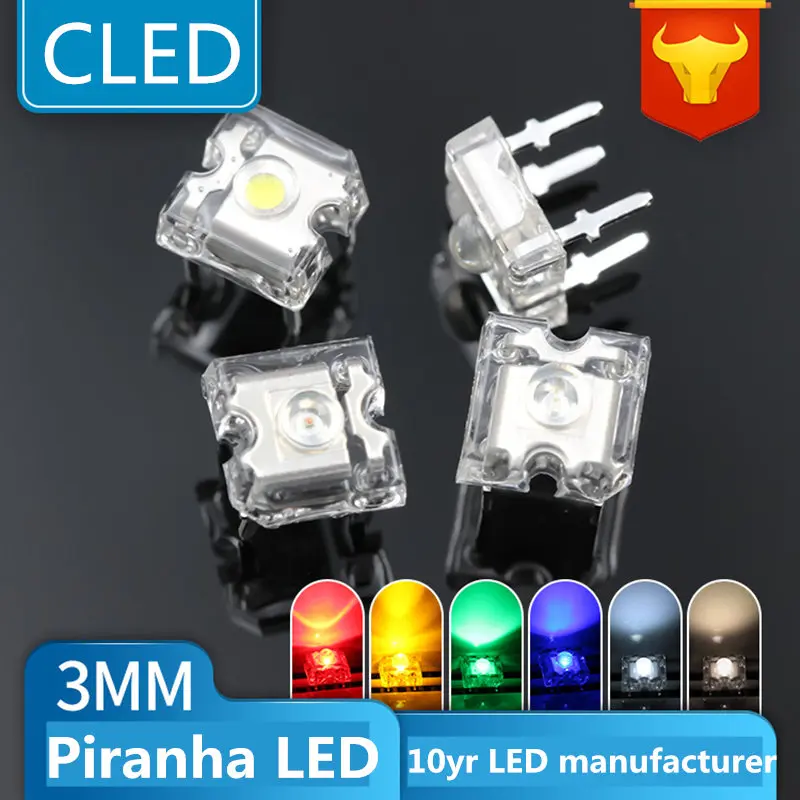 100PCS Free shipping High Flux 3mm Piranha led RED GREEN BLUE WHITE Car Light 4-pin dip |