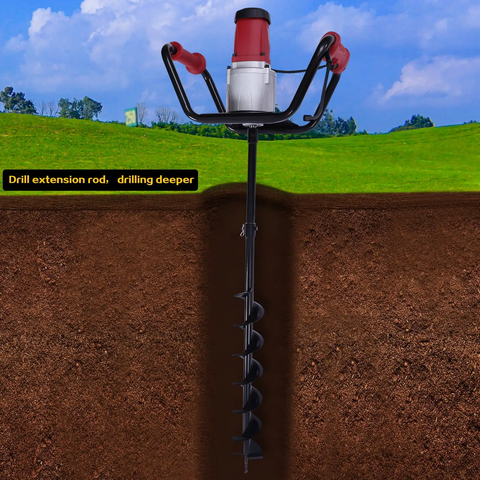 1500W Electric Post Hole Digger with 4" Bit and Extension Rod 2
