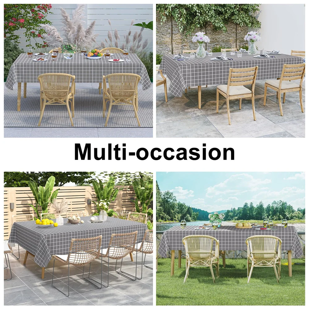 Kitinjoy Rectangle Table Cloth Waterproof Vinyl Tablecloth with Flannel Plastic Plaid Table Cover Dining Picnic Indoor Outdoor 5
