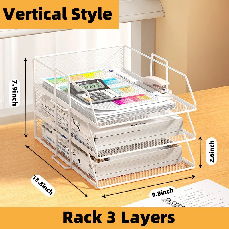 Office A4 Paper Desk Organizer Document File Letter Book Brochure Filling Tray Rack Shelf Carrier Metal Wire Mesh Storage Holder