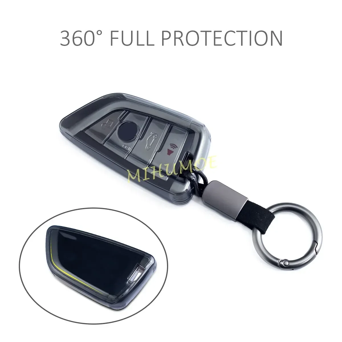 Sleek Black Transparent Key Fob Cover and Keychain