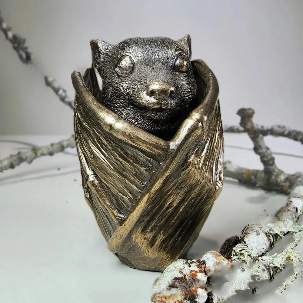 Halloween Resin Bat Secret Trinket Stash Box Sculpture Miniature Decor Desktop Ornament Vampire Bronze Gothic Style Jewelry Box