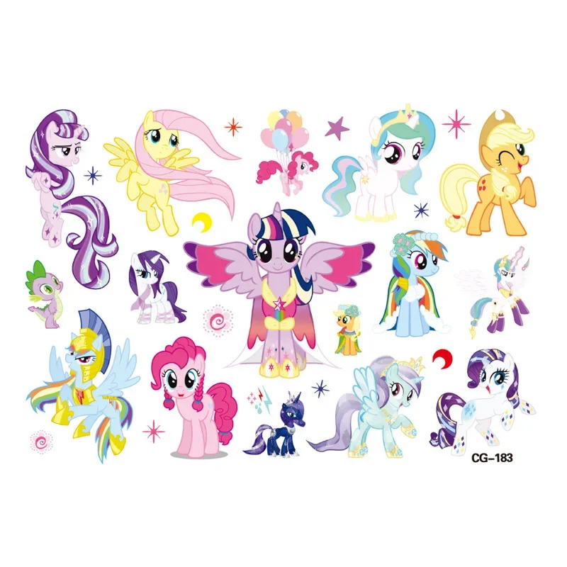 thumbnail image 1 of Nuevas pegatinas de tatuajes de My Little Pony, Twilight Sparkle, Rarity, AppleJack, pegatinas temporales con personalidad de anime, juguetes para fiestas infantiles, regalos, 1 of 5