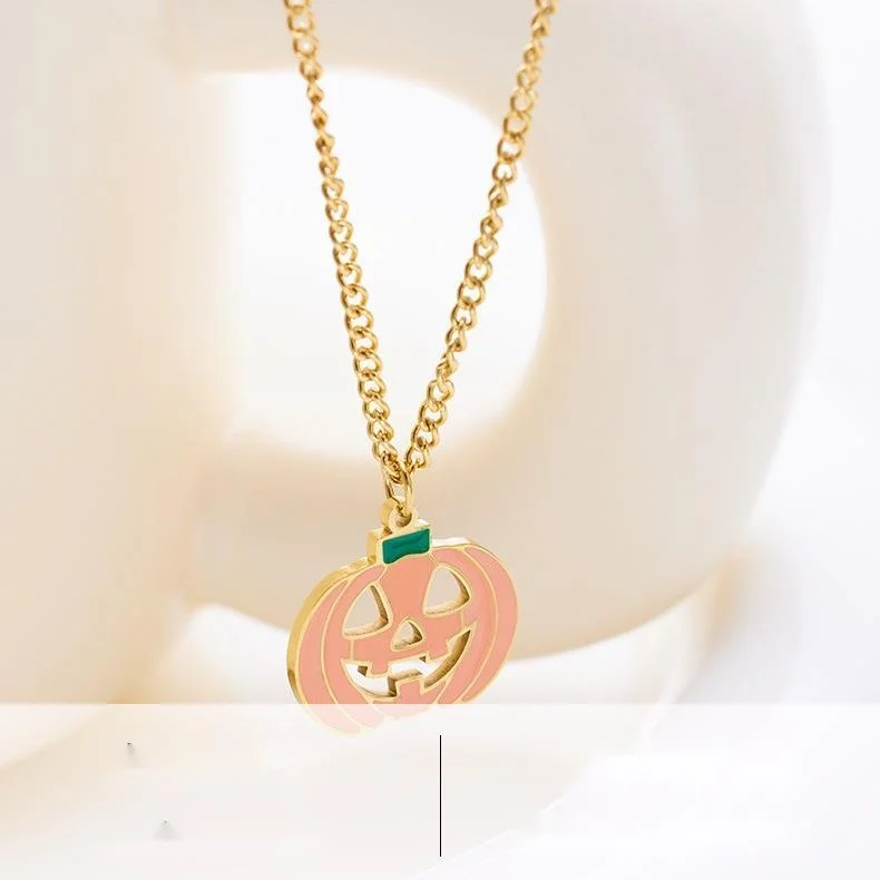 Vendita calda Halloween Ornamento Spoofs Zucca Goccia Olio Ciondolo Halloween Smalto Zucca Collana Donna_voghion.com