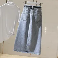 Versatile Chic Light Blue High Waist Denim Skirt Women Midi A-Line Bodycon Slit Slim Fit Stretch Cotton Casual Elegant New Style - Image 2