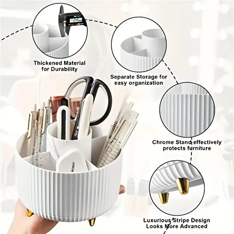 360° Rotating Makeup Organizer - 1pc Plastic Cosmetic Storage with 5...