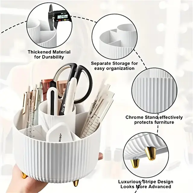 360 °   Organisateur de maquillage rotatif – 1 rangement de cosmétiques en plastique avec 5 compartiments – Support multifonctionnel pour pinceaux 4