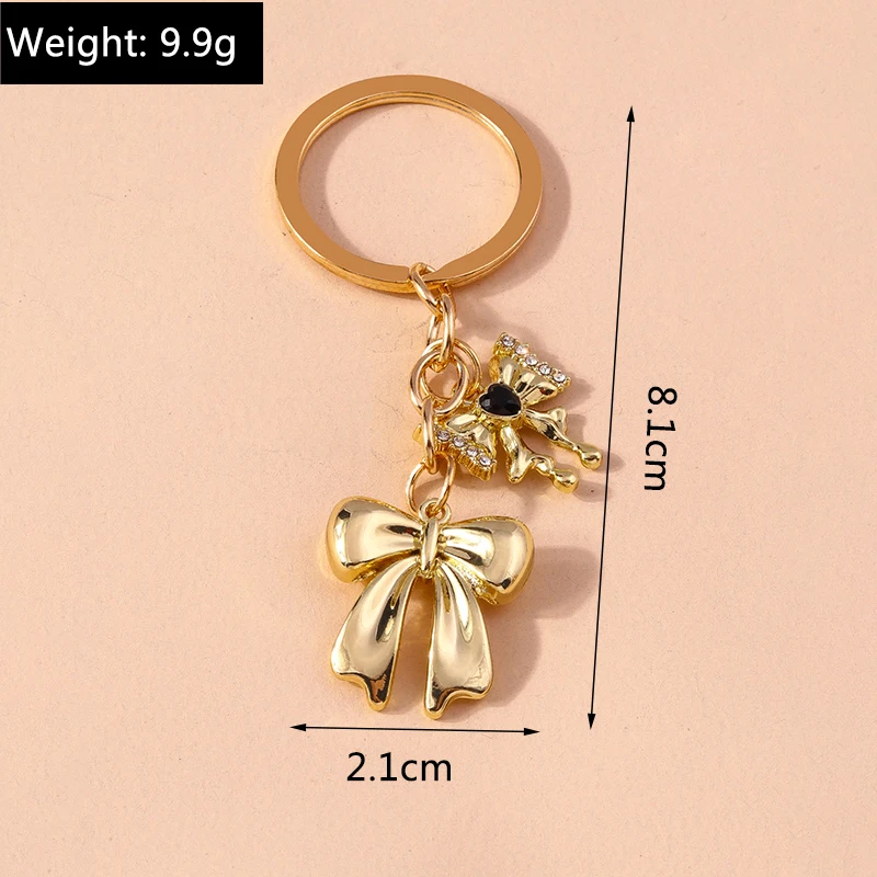 Chic Kristall Bogen Bowknot Schlüsselbund Frauen Mädchen Schlüssel Ring Anhänger für Auto Schlüssel Halter Handtasche Zubehör DIY Schmuck Geschenke – Detail 2