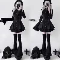 Y2k Aesthetic Lolita Style Bow Dress Shorts Set Japanese Women Gothic Lace Flare Sleeve Button Shirt Dress Punk Party Mini Dress - Image 5
