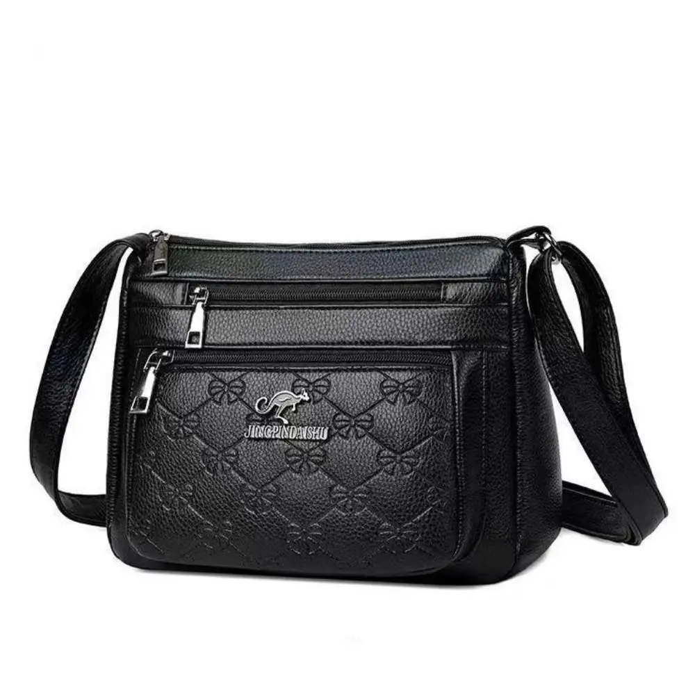 Leisure PU Leather Buying Vegetable Bag Large Capacity Multi-layer Shoulder Messenger Bag Black Crossbody Bag Woman 7