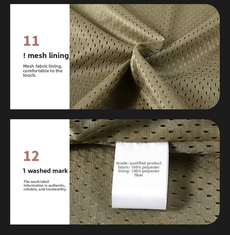 Frühlings-Sommer-Polyester-Herrenweste mit individuellem Logo und mehreren Taschen, perfekt für Outdoor-Aktivitäten und Angeln – Detail 30