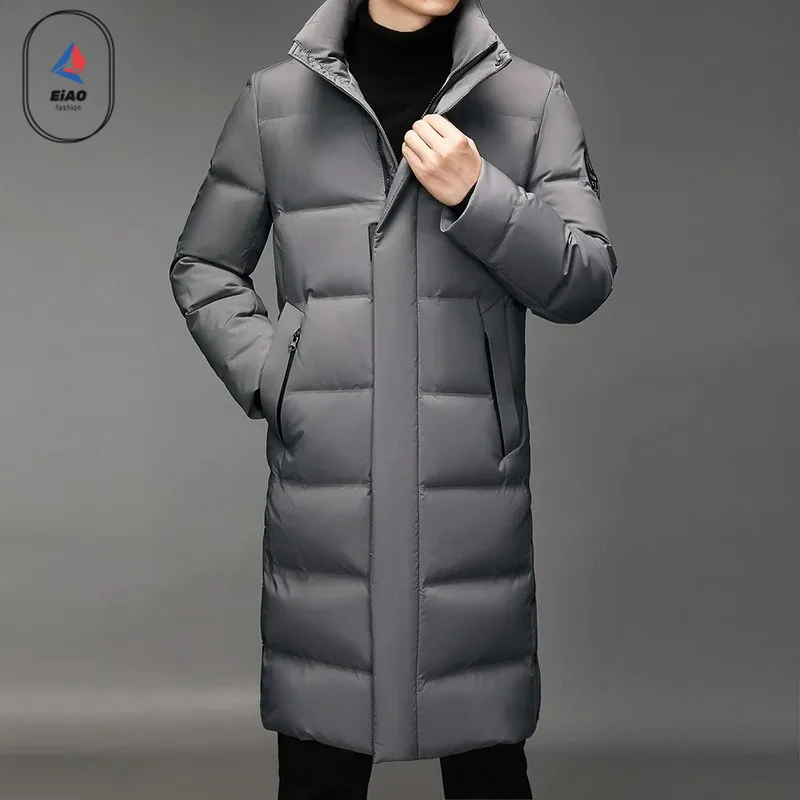 Eiao 2026 New Winter Men Down Jacket Korean Brand Stand Collar Long White Duck Down Padded Coat Street Ski Windproof Warm Puffer