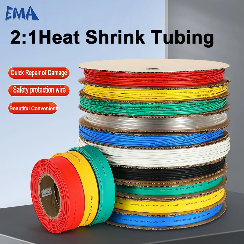 Комплект термоусадочных трубок, 5 м/10 м/25 м метр 2/5/8/10/12/14 мм, изоляция проводки, защита кабеля, термоусадочная оболочка