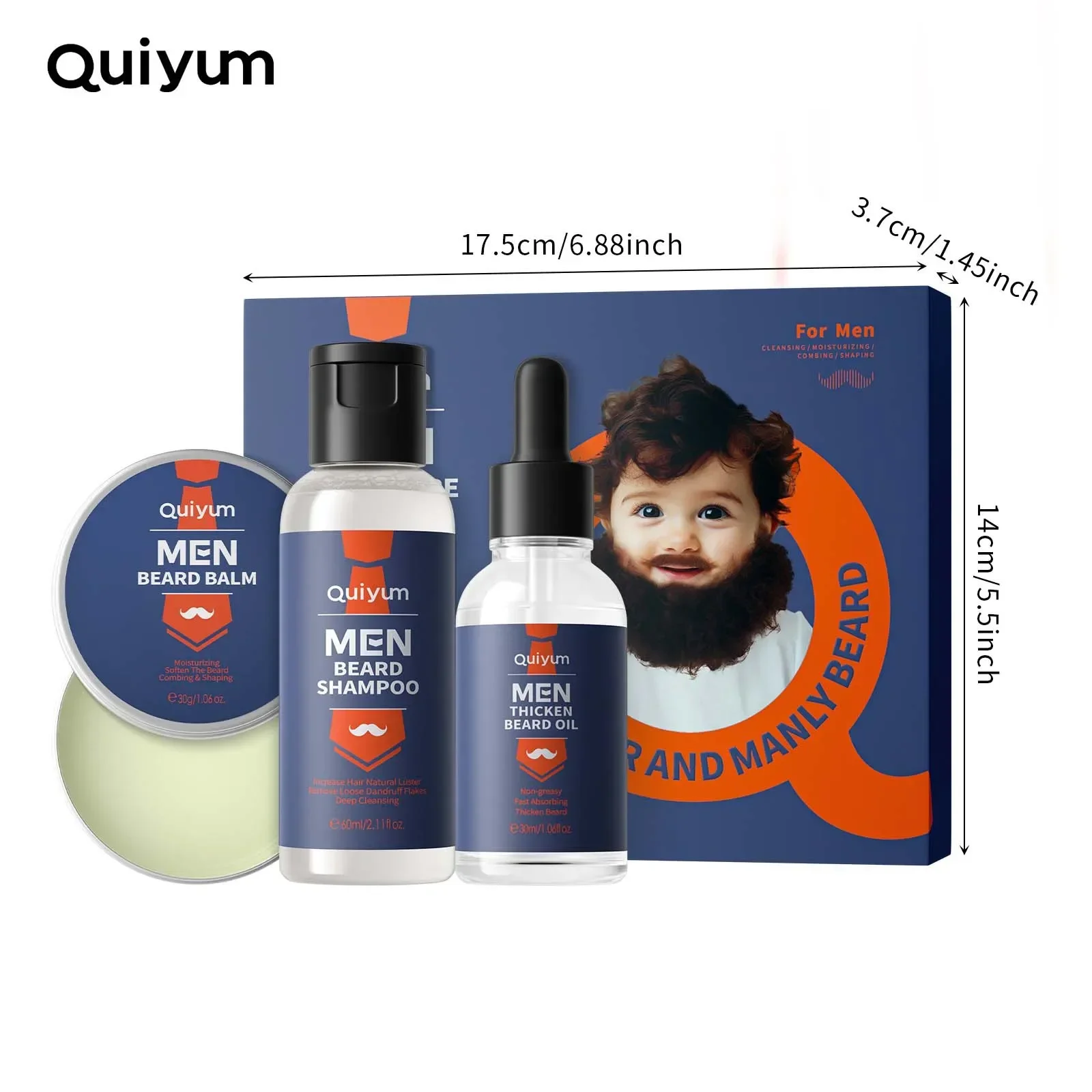 LAIKOU Men's Beard Care Kit 3-Piece Set Beard Shampoo BeardOil BeardBalm Bye-Bye Dyness & RoughnessProvide Deep Hydration