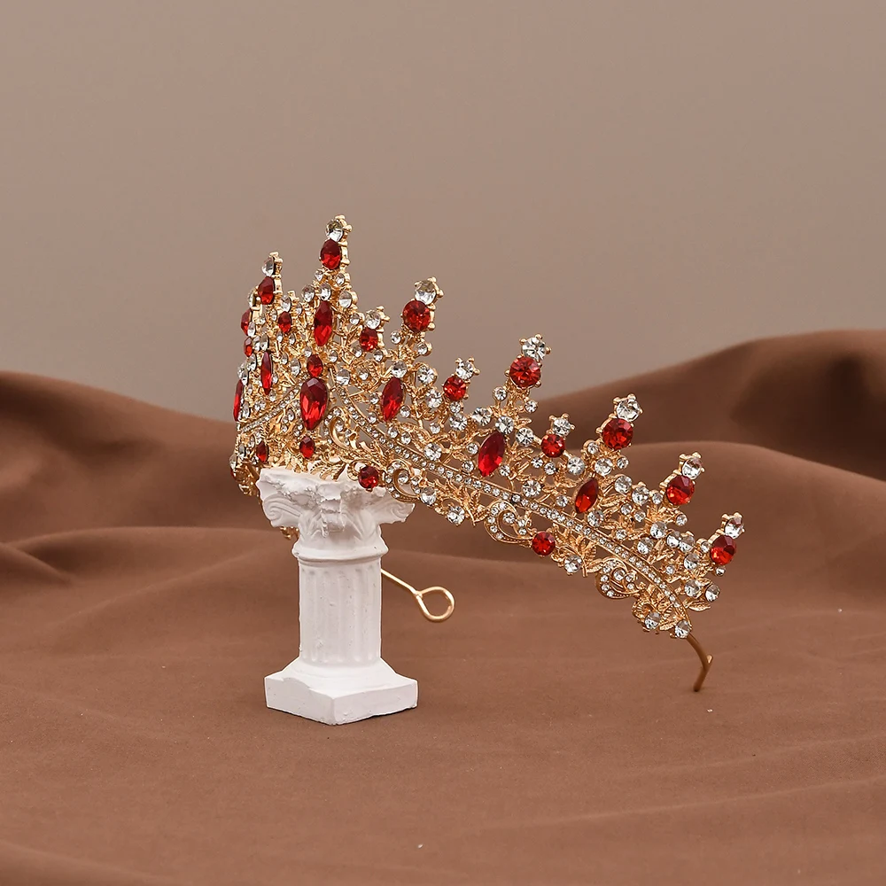 Tiara Boda PTORIZNY - Corona Barroca Con Cristales, Accesorio Pelo Novia, Princesa, Color Dorado