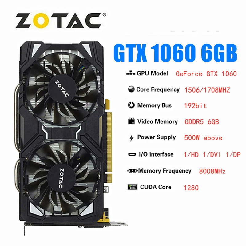 Видеокарта ZOTAC Raphic GTX 1060, 3 ГБ, 5 Гб, 6 ГБ, графическая карта ...