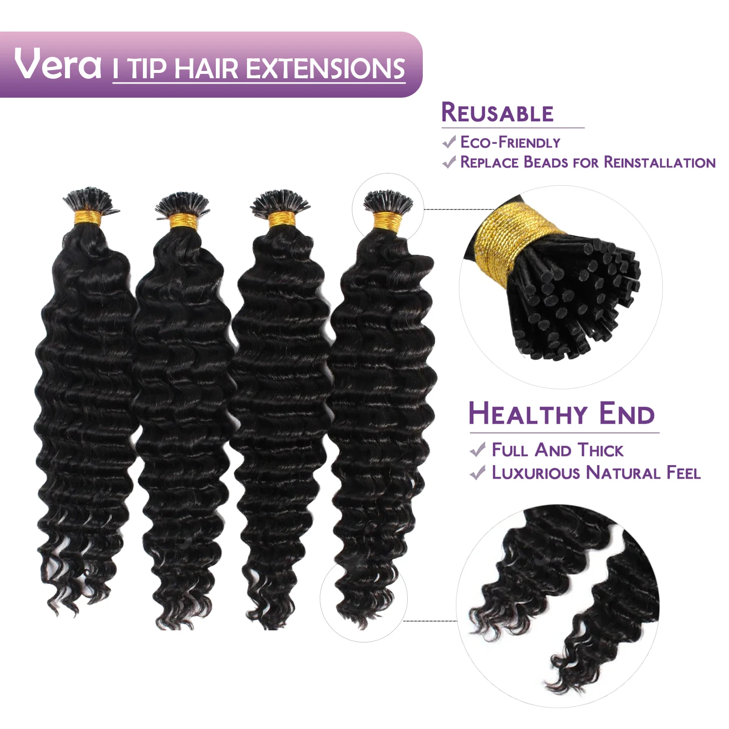 Deep Wave Human Hair I Tip Microlinks Brazilian Virgin Hair Extension Natural Black Itip Bulk Braiding 50 Strands For Women