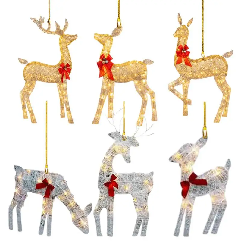 

Christmas Tree Hanging Pendants Glitter Small Xmas Deer Oranments Xmas Elk Merry Christmas Decor Happy New Year 2023 White Deer